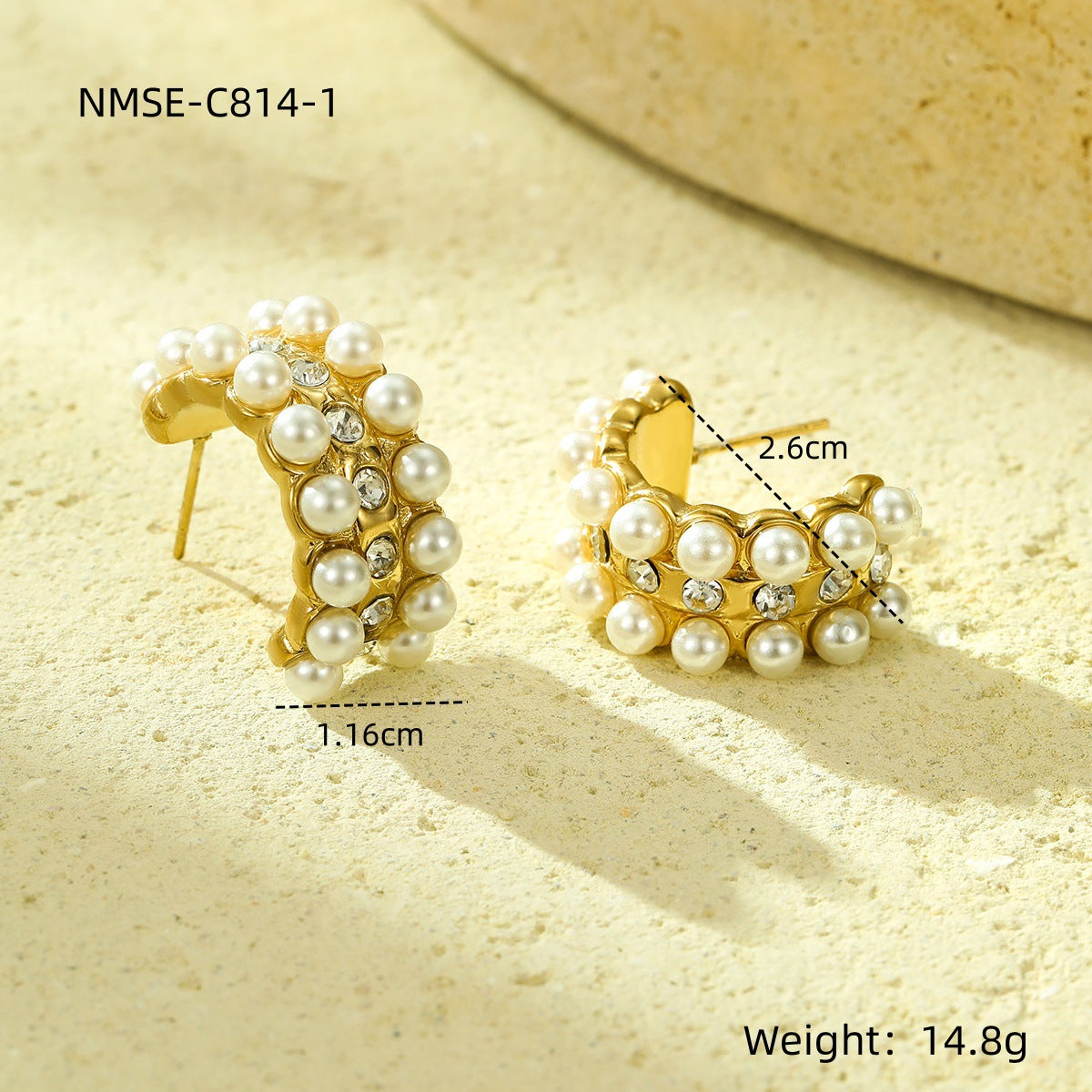 Minimalist C-Shaped Titanium Steel Earrings with Pearl and Zircon Inlay for Women