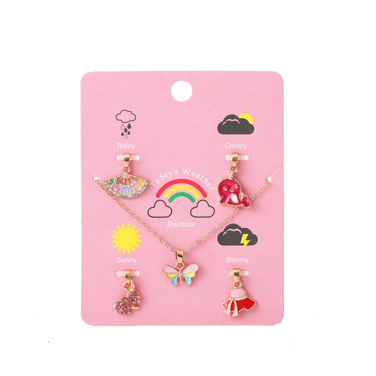 Cartoon Unicorn Pendant Necklace Set for Girls with Ice Cream Cake and Rainbow Design, Enamel Alloy Choker Chain for Kids Ages 3-10