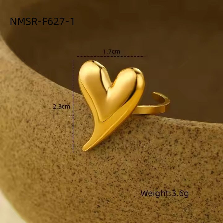 Anillo de Acero de Titanio con Forma de Corazón a la Moda y Acabado Galvanizado para Mujeres, Joyería Geométrica Minimalista