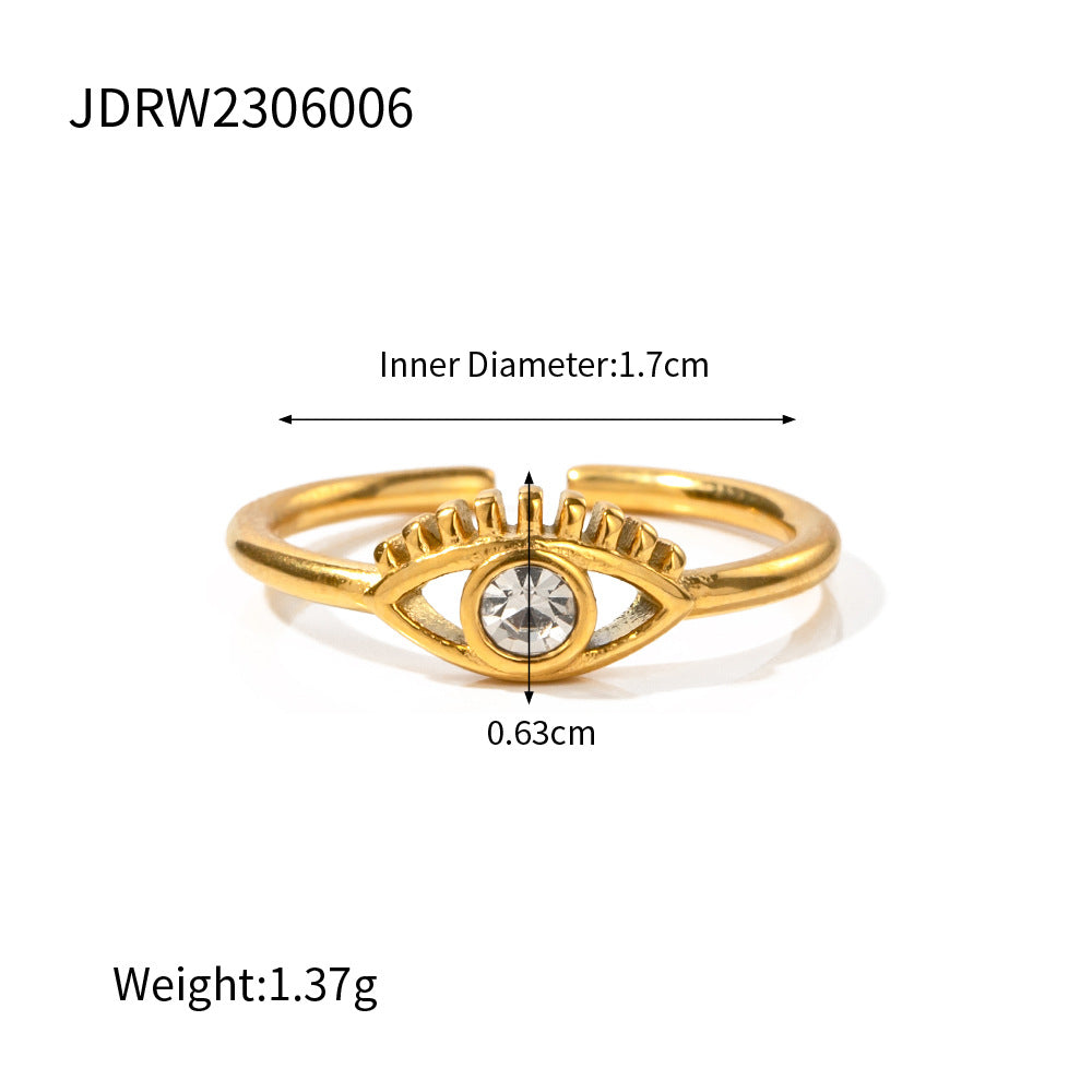 Anello geometrico da donna in acciaio inossidabile placcato oro 18 carati con intarsi in zircone, stile INS