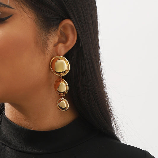 Pendientes redondos geométricos "Sweet-Edgy" de aleación con acabado chapado para mujer