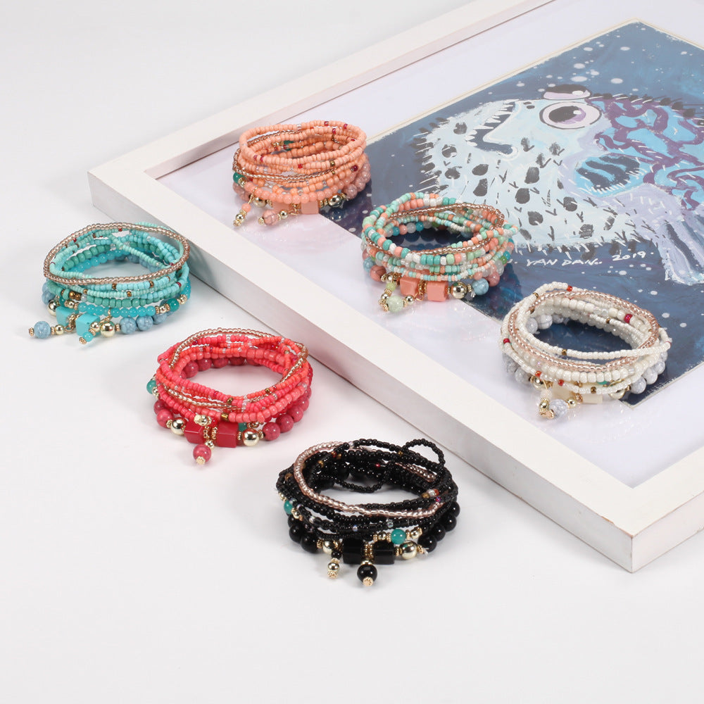 Bohemian Handmade Beaded Natural Stone Bracelet Set with Floral Pattern for Unisex