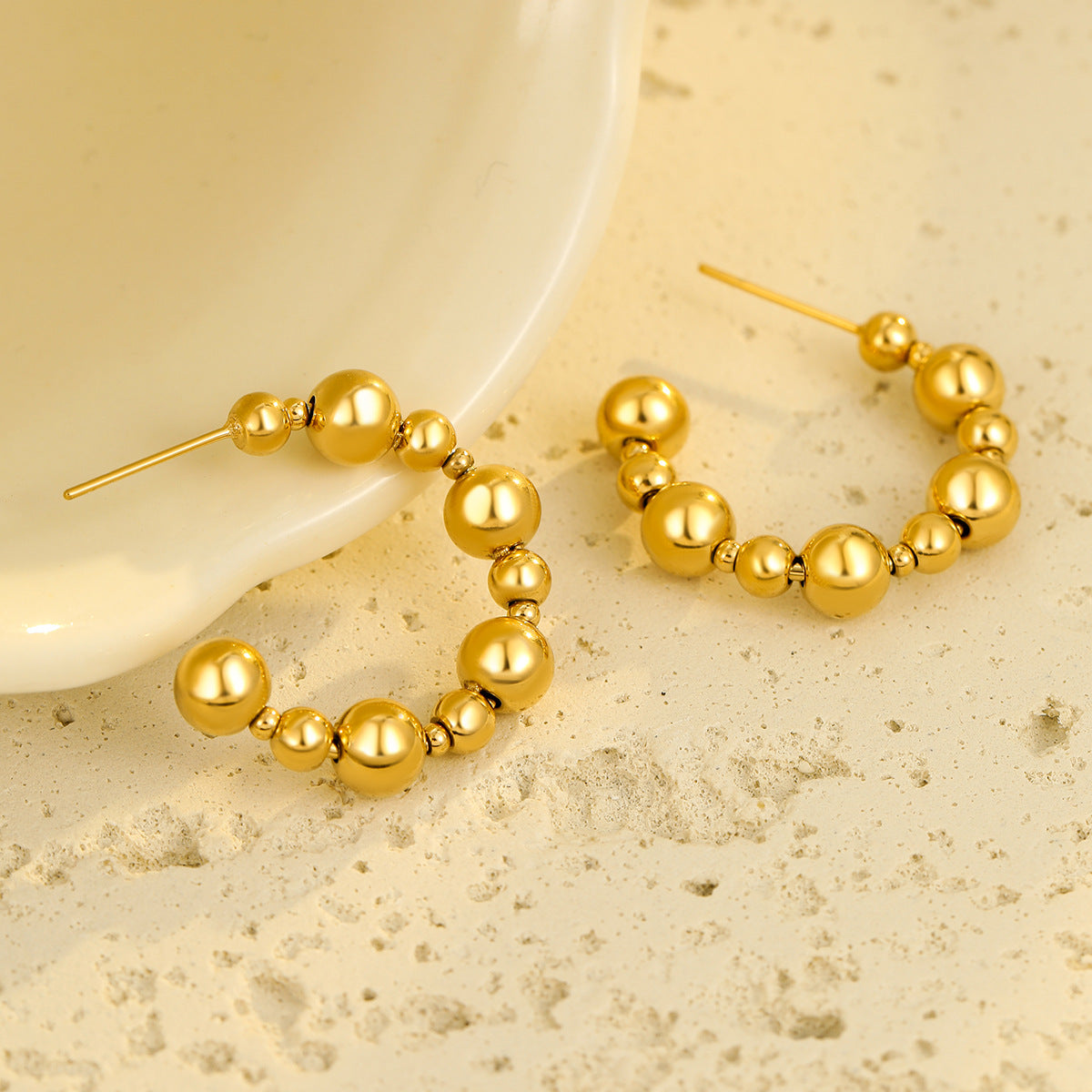 Minimalist Stainless Steel C-Shaped Stud Earrings with Polished Finish for Women