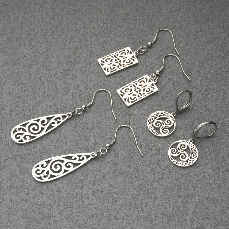Sweet and Edgy Geometric Stainless Steel Hoop Earrings with Plated Finish Long Fashion Ear Jewelry for Women