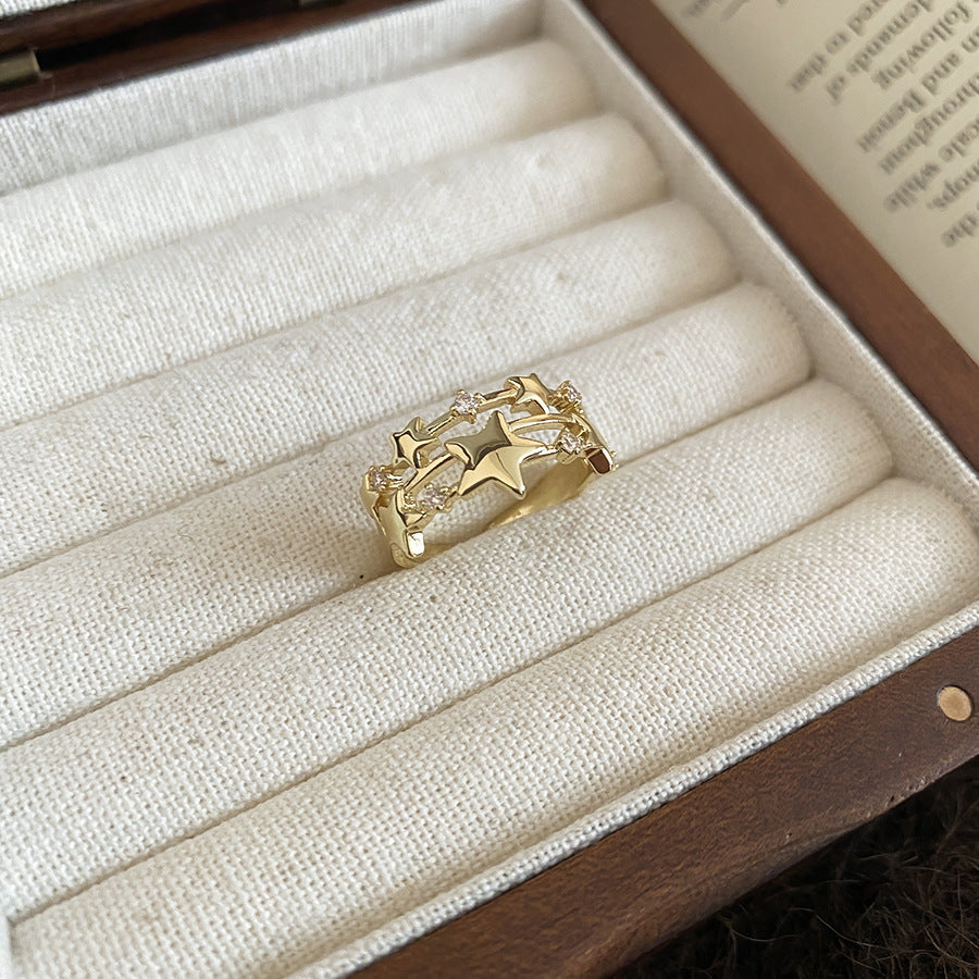 Anello aperto a forma di stella minimalista di lusso leggero con intarsio di zirconi da donna