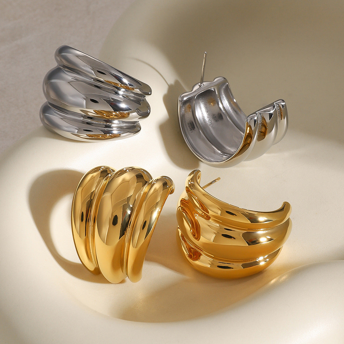 Elegant Geometric Plated Stainless Steel Earrings for Women