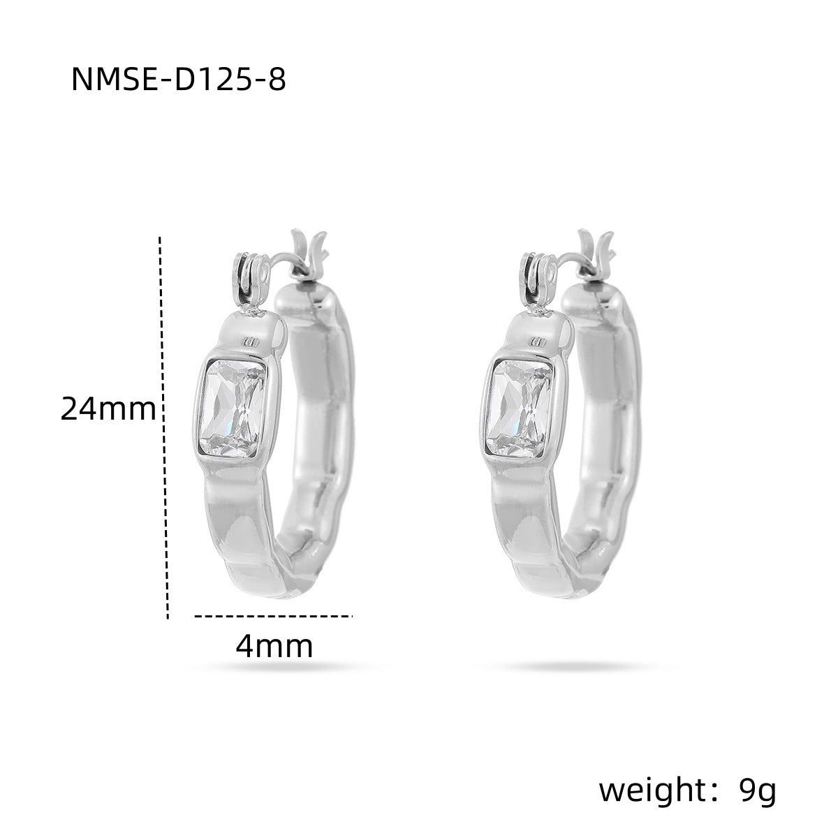 Orecchini da donna in titanio a forma quadrata, minimalisti, con intarsio in zircone colorato e finitura placcata