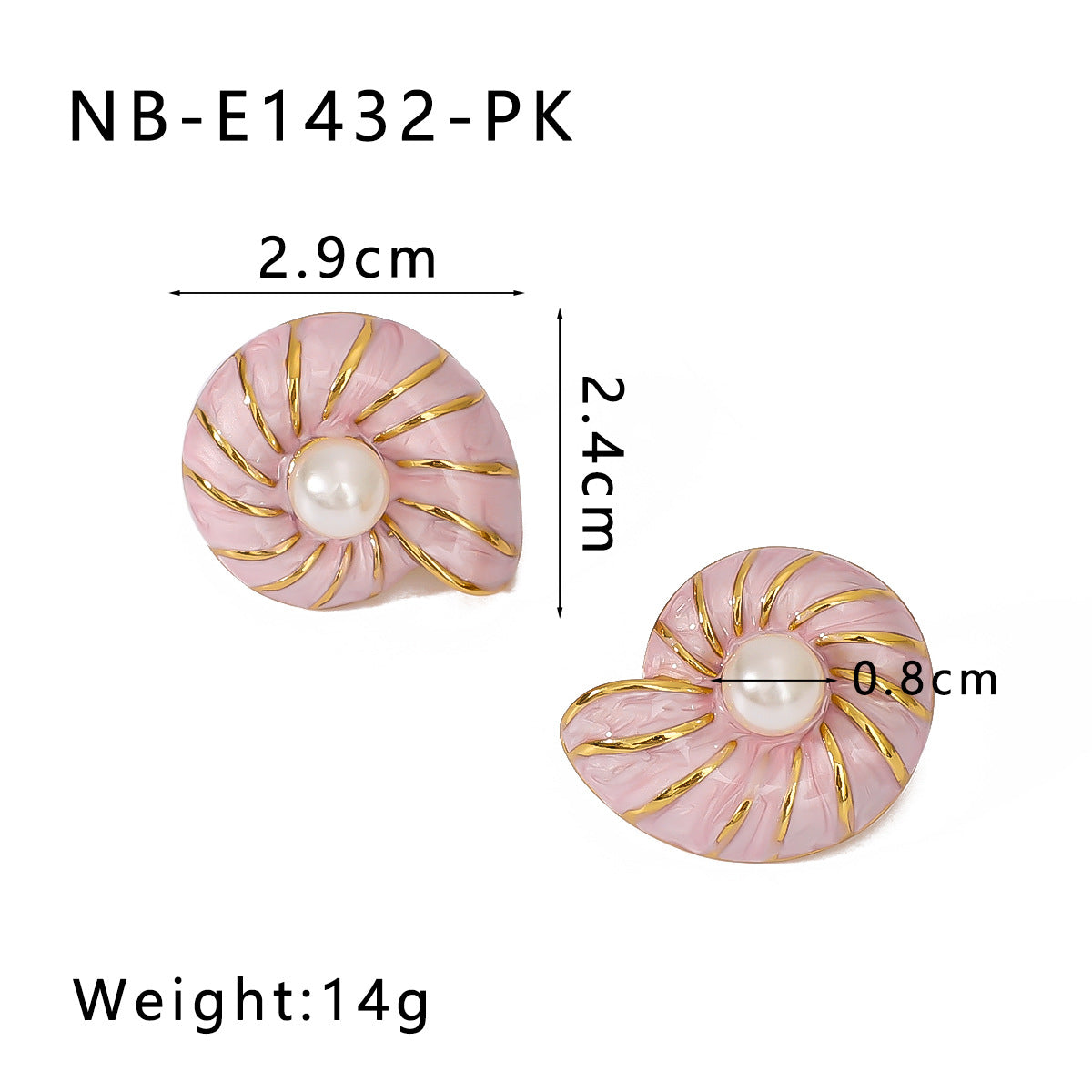 Vintage Seashell-Shaped Enamel-Dipped Stainless Steel Earrings for Women with Geometric Design and 18K Vacuum Plating