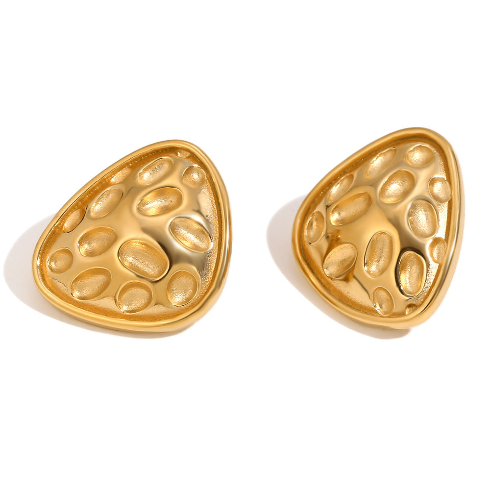 Fashionable Geometric Irregular Triangle Hammered Texture Stainless Steel Earrings with 18K Gold Plating for Women
