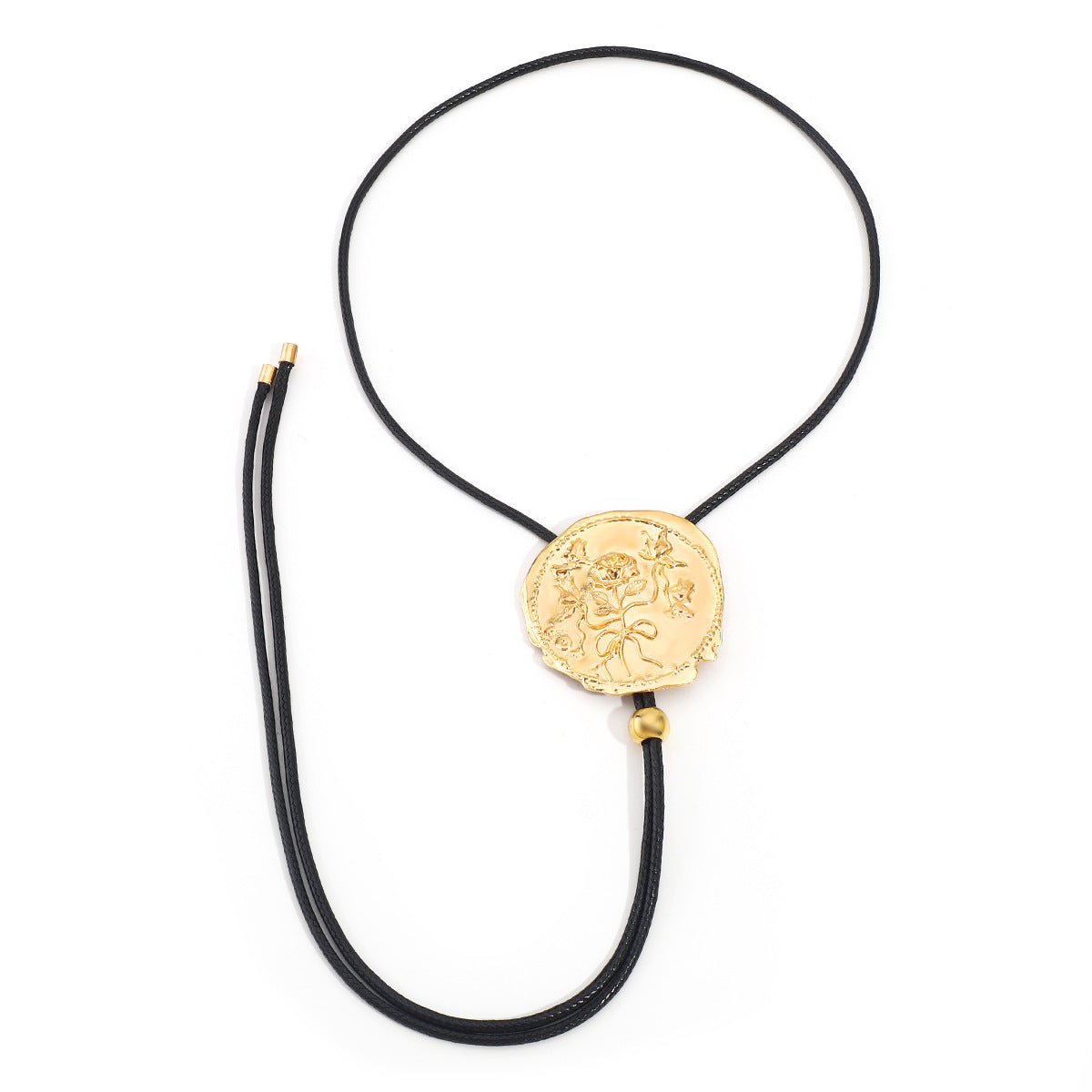 Collana da donna vintage in lega con motivo floreale in rilievo, finitura placcata, ciondolo regolabile