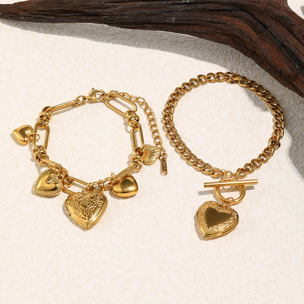 Ins Style Heart-Shaped Stainless Steel Pendant Bracelet with Plated Finish for Women
