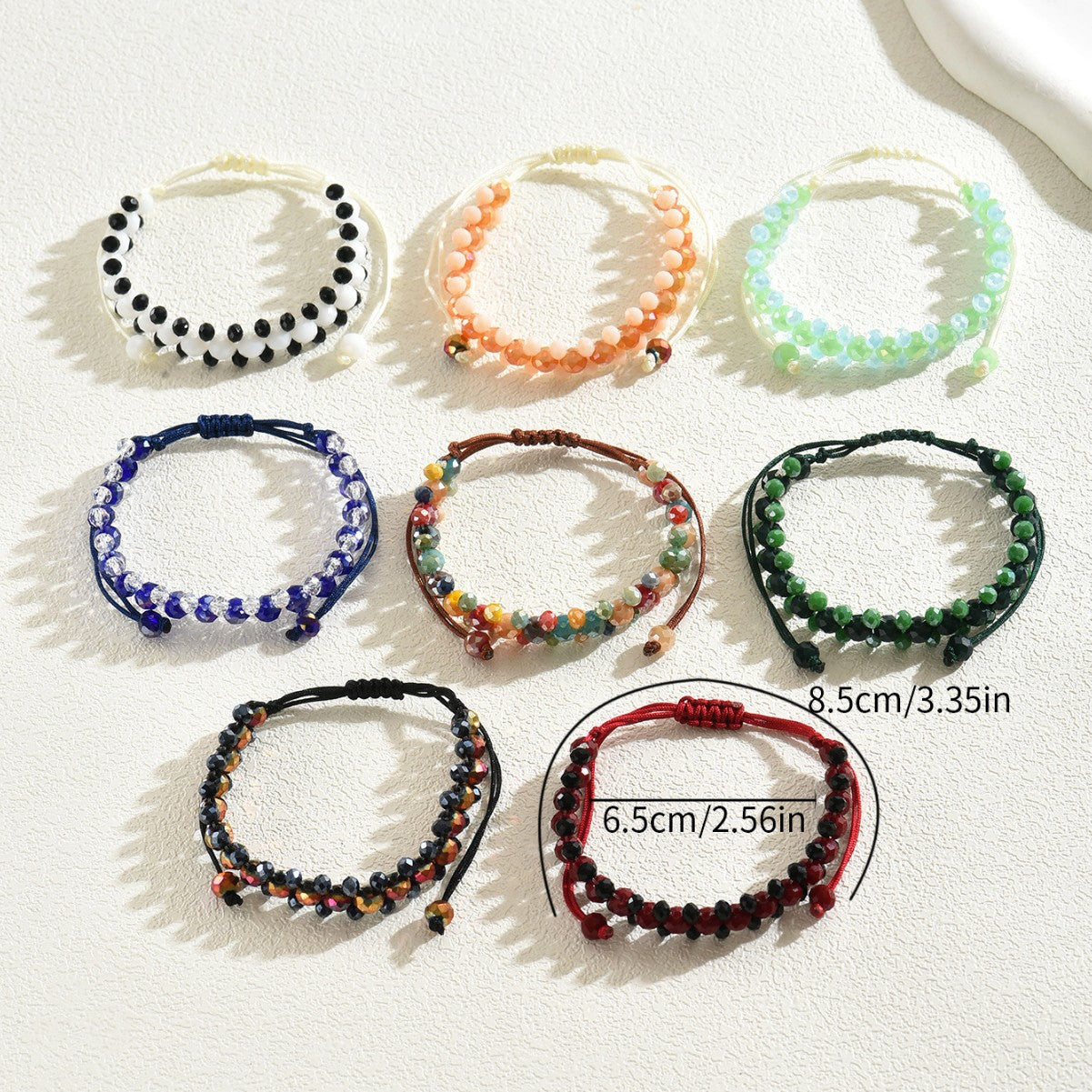 Pulsera geométrica de cuentas para mujer con detalles de cristal multicolor, pulsera ajustable de varias capas