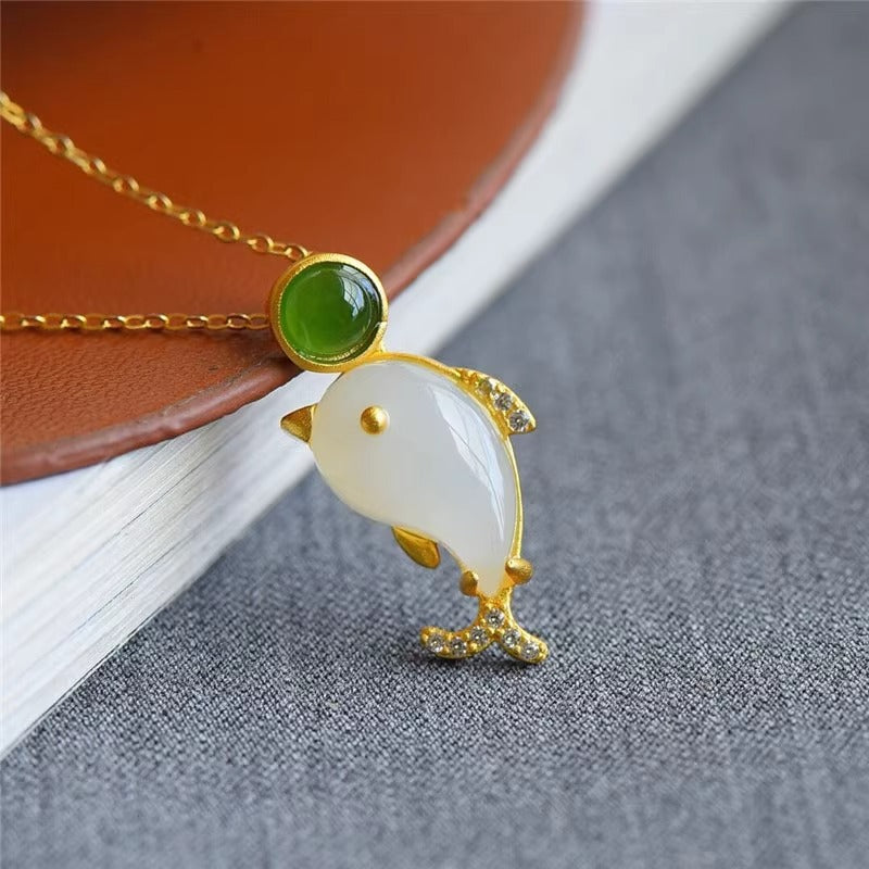 Minimalist Dolphin Pendant Necklace for Women and Men in Titanium Steel with Gold Plating on O-Chain