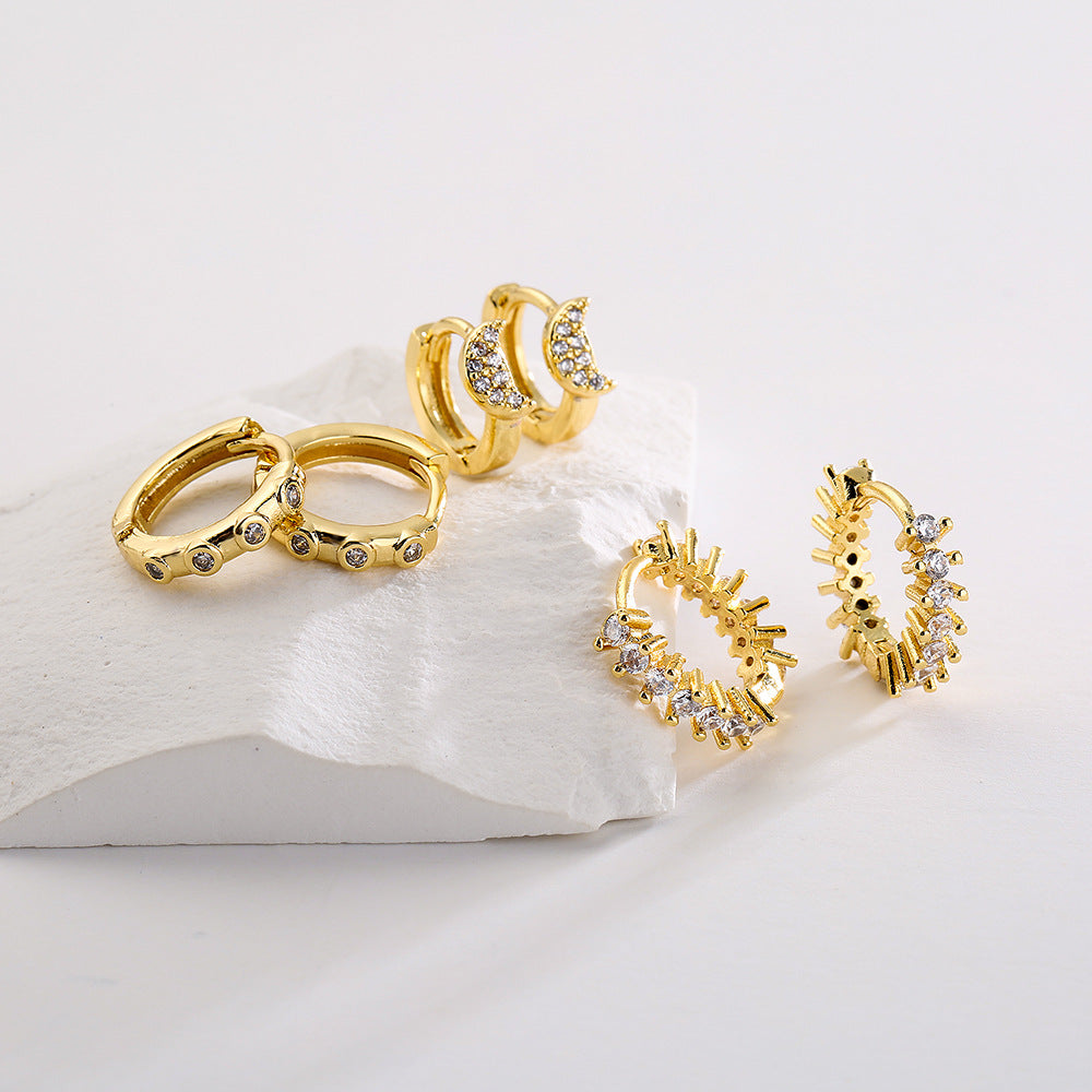 Minimalist Geometric Copper Hoop Earrings with 18K Gold Plating and Micro-Pave Zirconia for Women