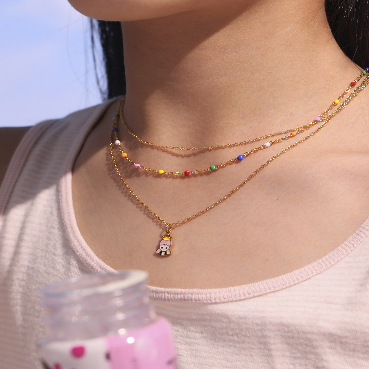 Fashionable OL Style Heart-Shaped Titanium Steel Pendant Necklace Set with Stainless Steel Chain and Plated Finish for Women