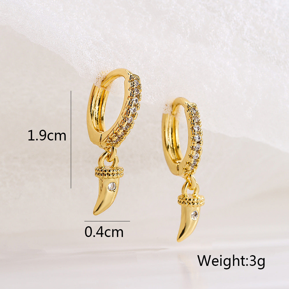 Orecchini Geometrici Minimalisti in Rame con Placcatura in Oro 18K e Zirconia Micro-Pavé da Donna