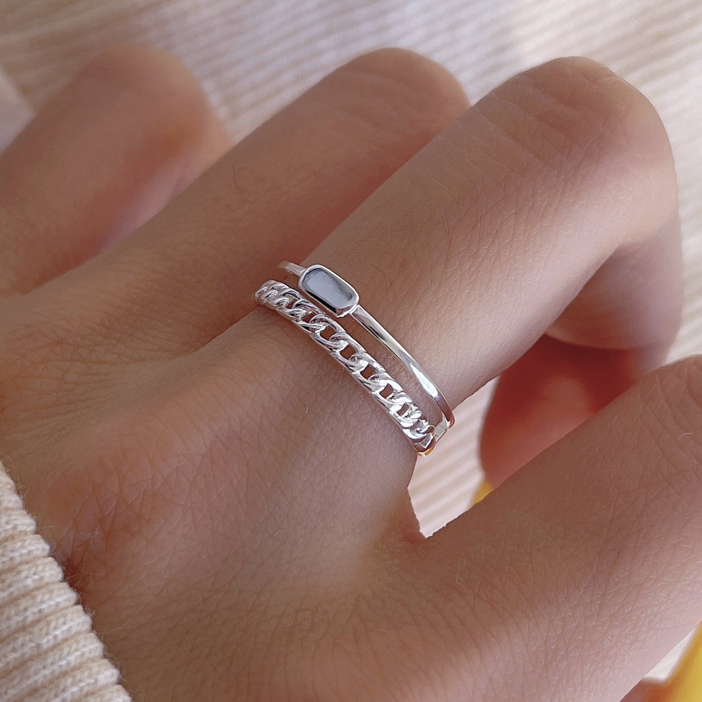 Anello Minimalista in Argento Sterling 925 a Doppia Catena per Donna