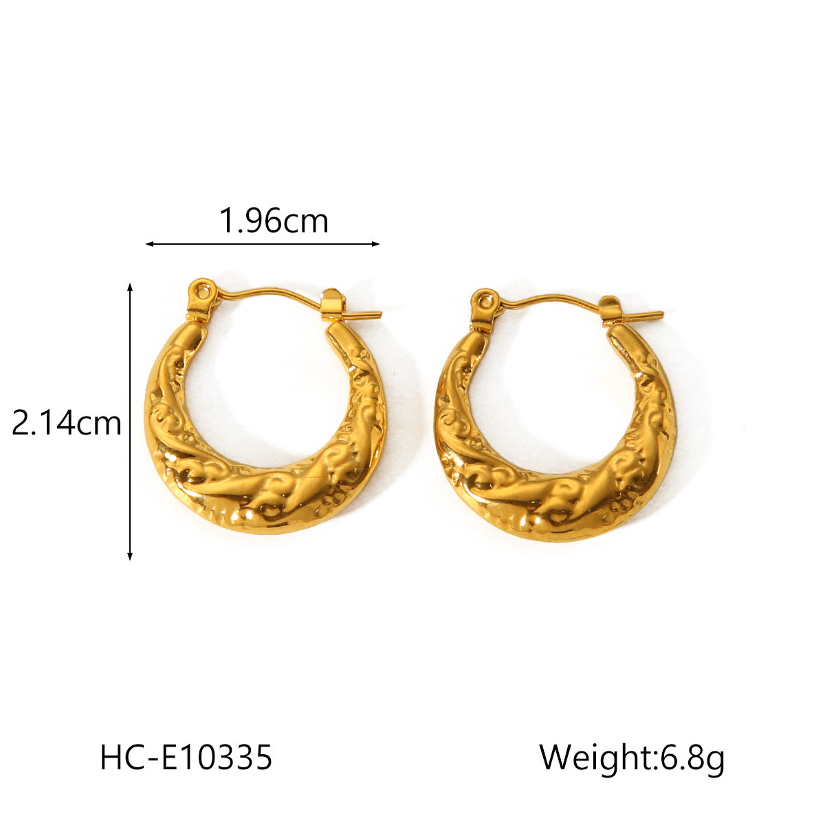 Fashion Geometric Textured U-Shaped 18K Gold Plated Stainless Steel Earrings for Women
