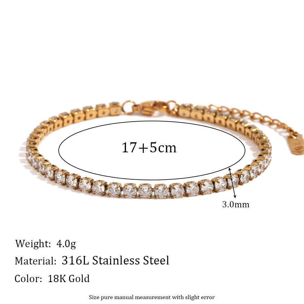 Minimalist Geometric Stainless Steel Plated 18K Gold Women's Bracelet with Micro-Paved Zirconia
