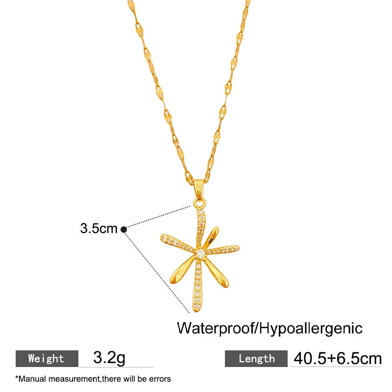 Sporty Sweet Floral Plated Titanium Steel Necklace with Brass Pendant