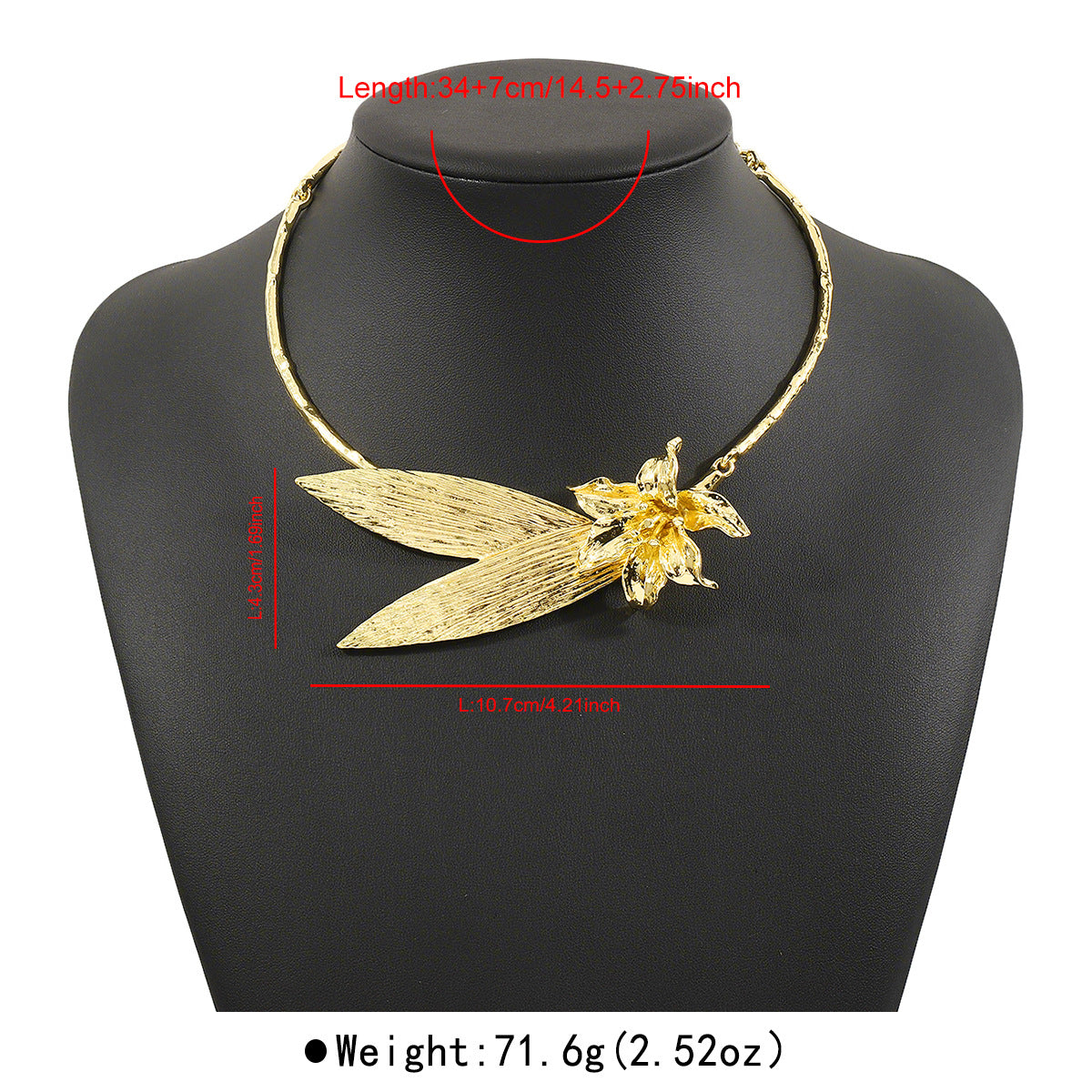 Collar de aleación con hojas florales exageradas para mujer con diseño llamativo y delicada cadena tipo gargantilla