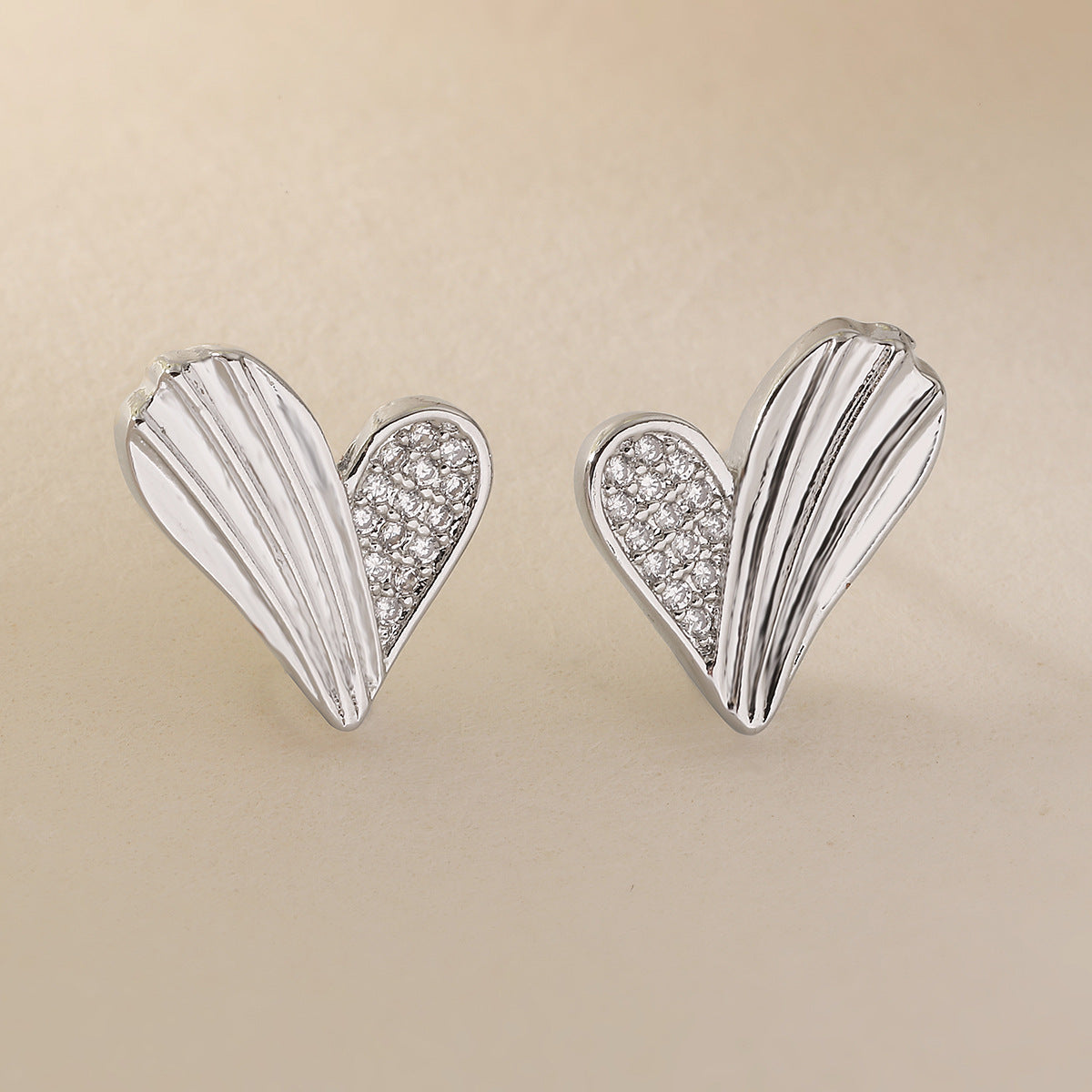 Minimalist Heart-Shaped Zircon Stud Earrings for Women in Copper with Micro-Pave Setting