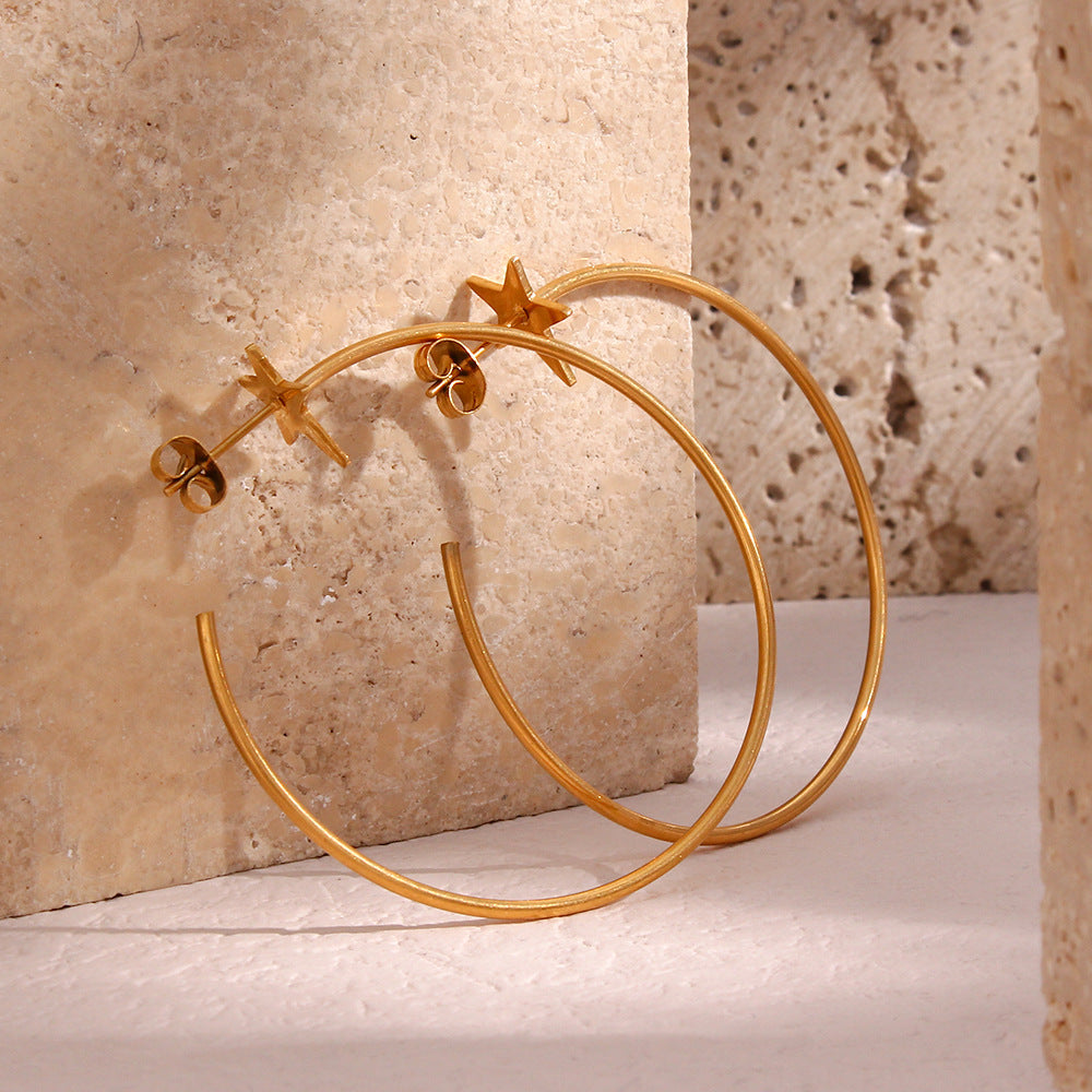 Minimalist Geometric Stainless Steel Star-Shaped Hoop Earrings for Women with Plated Finish