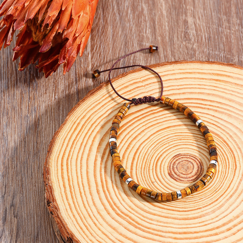 Minimalist Round Tiger's Eye Amethyst Imperial Stone Handmade Woven Bracelet Unisex Adjustable Friendship Jewelry