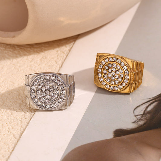 Vintage-Inspired Geometric Stainless Steel Ring for Men with 18K Gold Plating