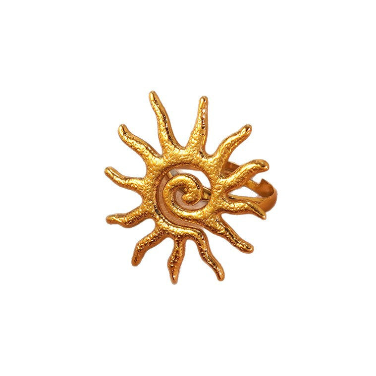 Vintage Luxury Hollow Sun Stainless Steel Plated Necklace and Earring Set for Women