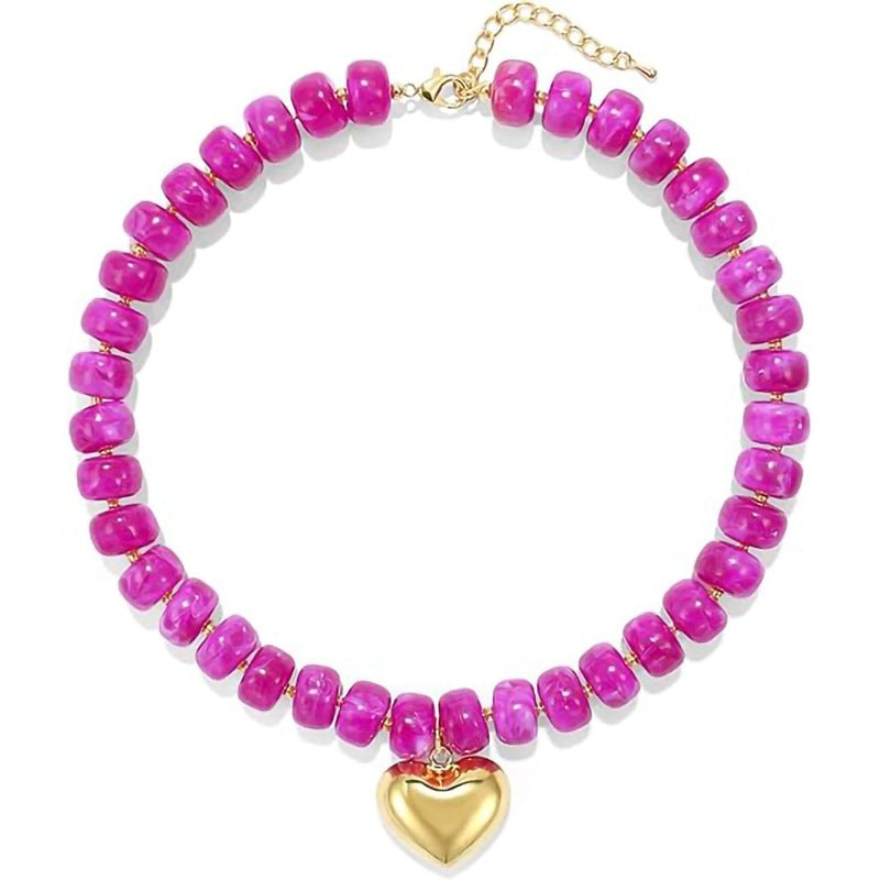 Bohemian Casual Heart Resin Pendant Beaded Necklace for Women