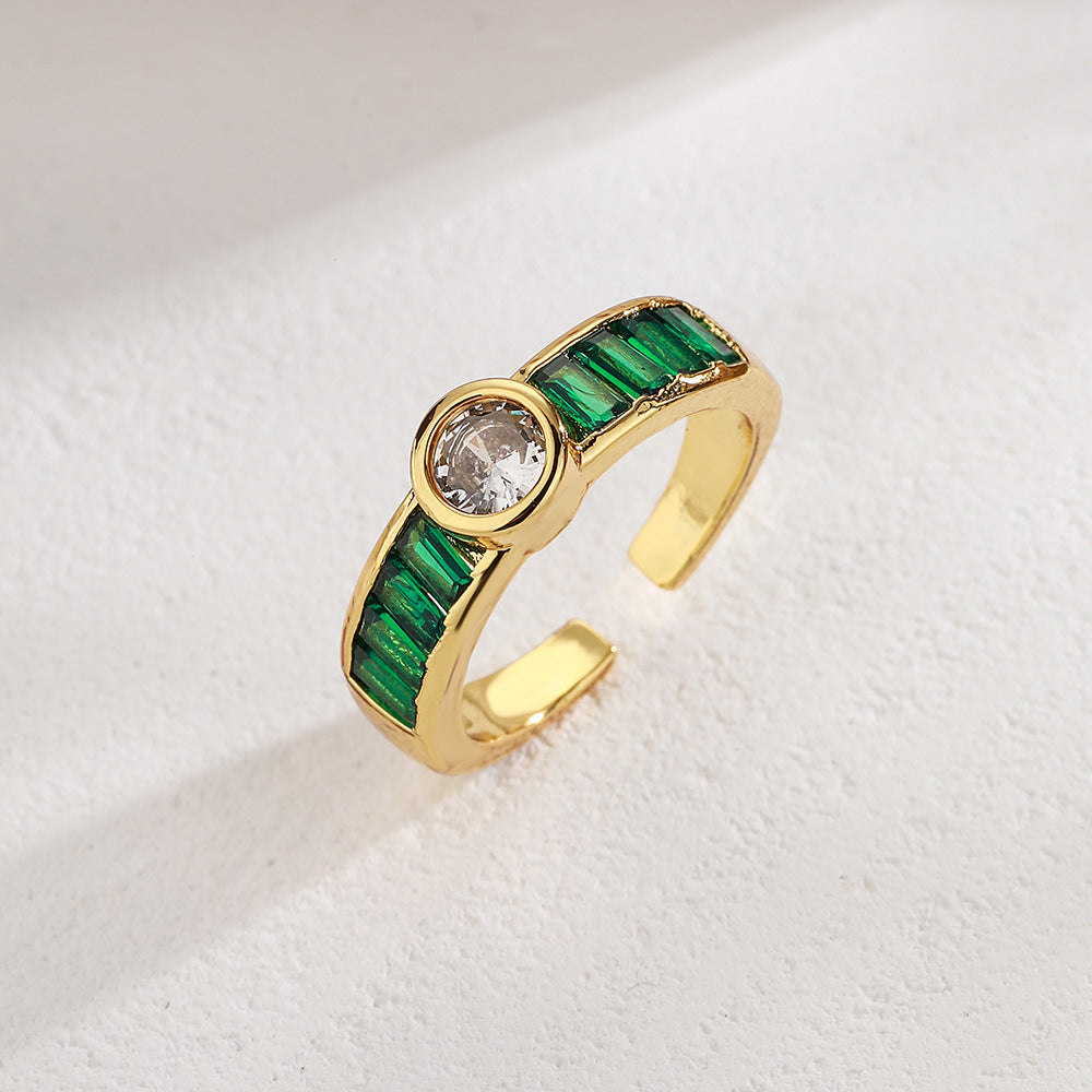 Anello in Rame Geometrico Vintage con Placcatura in Oro 18K e Zirconia Micro-Pave per Donna