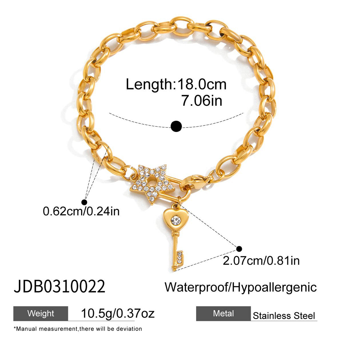 Elegant Geometric Heart Rhinestone Plated Stainless Steel Bracelet for Women