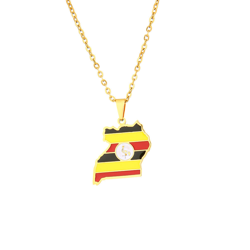 Collar de acero inoxidable con mapa geométrico de Uganda para mujer con esmalte, cadena de moda para clavícula