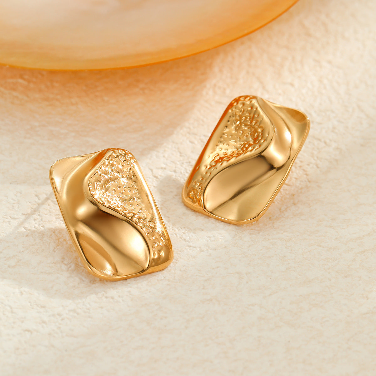 Pendientes cuadrados geométricos de acero inoxidable de estilo vintage francés para mujer con baño de oro de 18 quilates