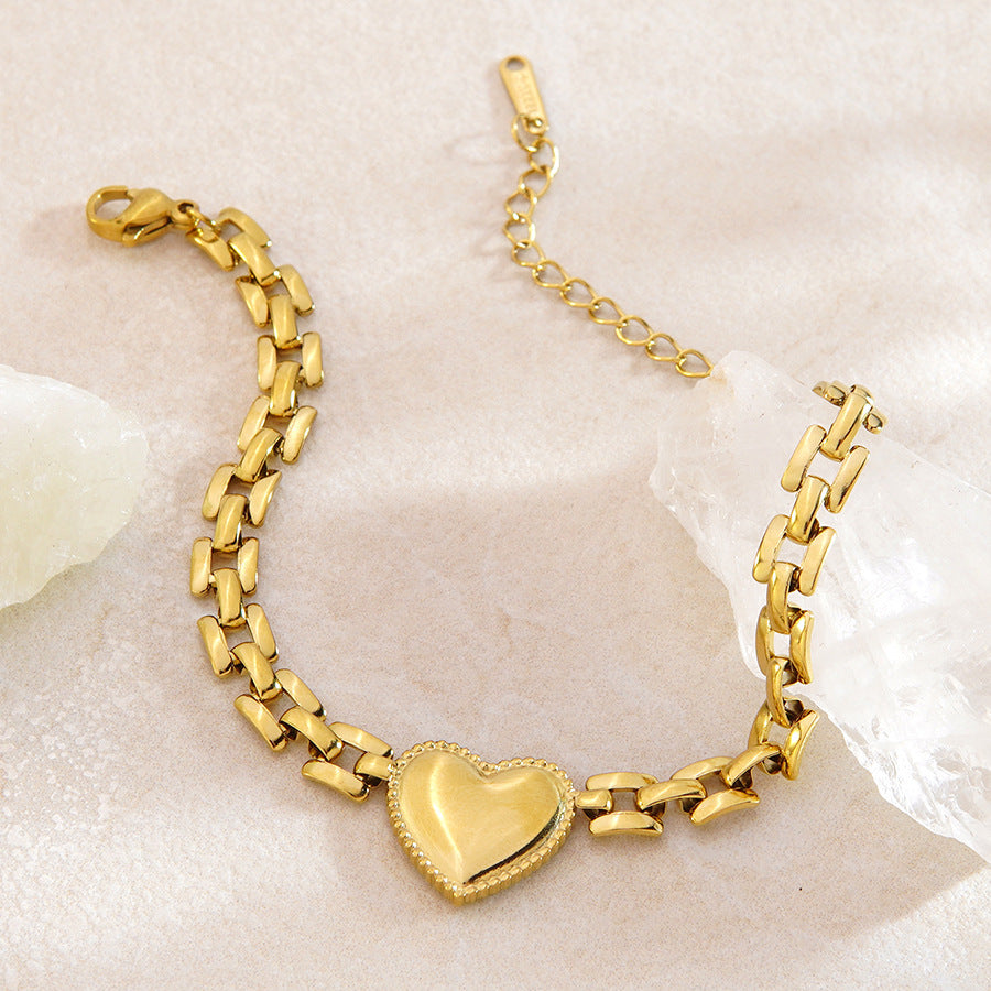 Bracciale a cuore di lusso in acciaio inossidabile con zirconia cubica placcata per donna