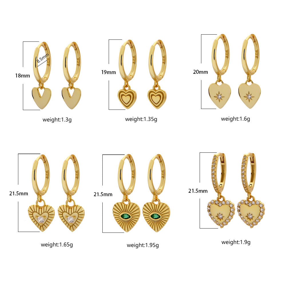 Orecchini a Cuore in Argento Sterling 925 Placcato con Strass