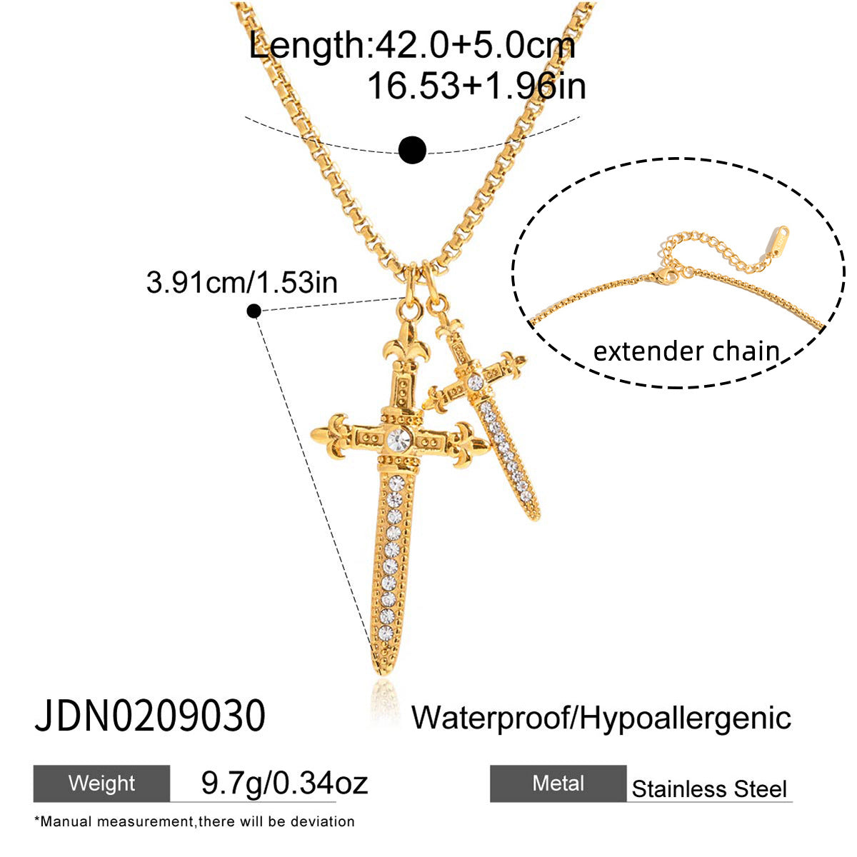 Collana con pendente a croce minimalista da donna in acciaio al titanio con finitura placcata e catena leggera per maglioni