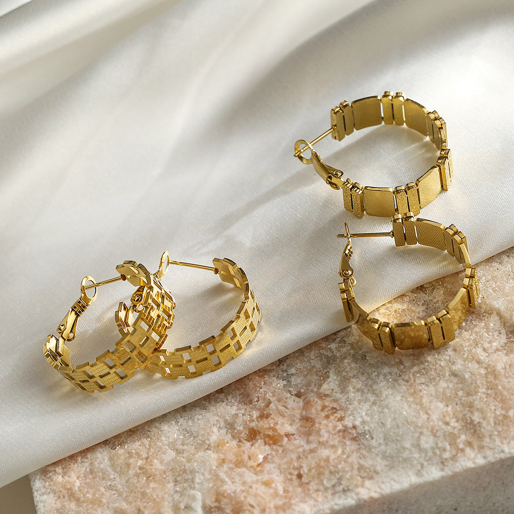 Vintage Geometric Titanium Steel Hoop Earrings for Women with Plated Finish