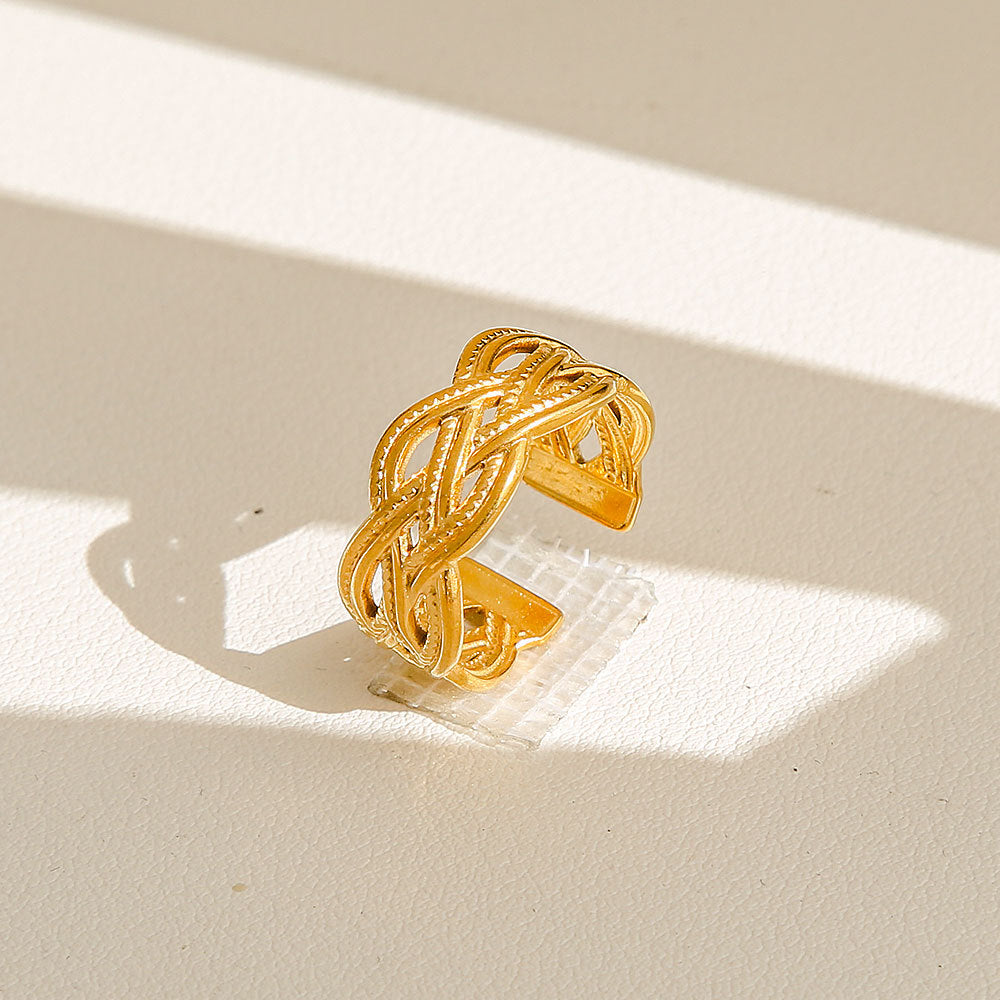 Anello di tendenza da donna in acciaio inossidabile geometrico placcato oro con perle e fiori stile Instagram