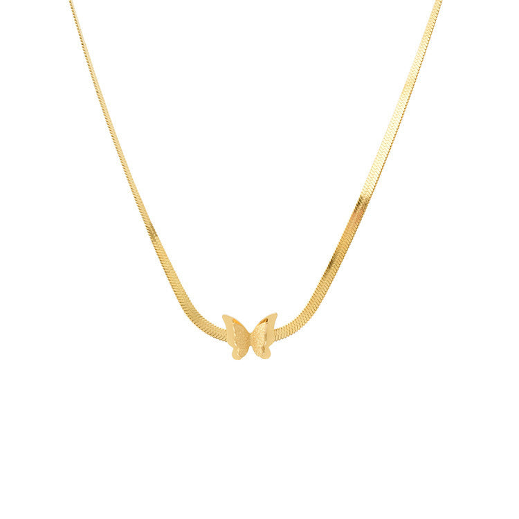 Minimalist 18K Gold Plated Titanium Steel Butterfly Pendant Snake Chain Necklace for Women