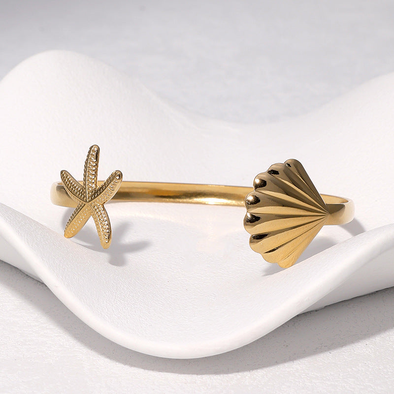 Minimalist 18K Gold Plated Stainless Steel Starfish Bracelet for Women
