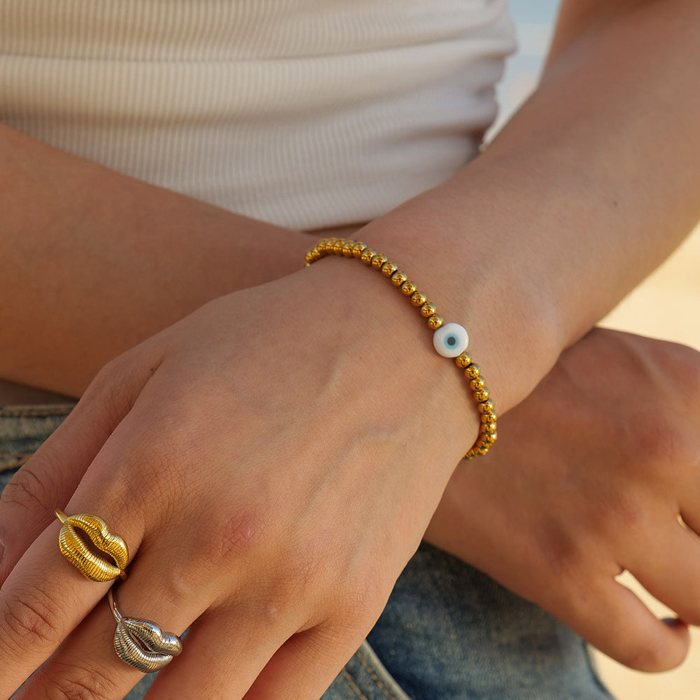Trendy Geometric Evil Eye 18K Gold Plated Stainless Steel Elastic Bracelet for Women
