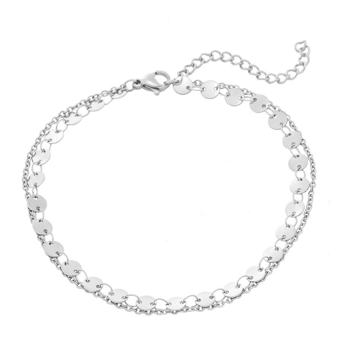 Minimalist Fashion-Forward Geometric Stainless Steel Double-Layer Circle Bracelet for Women with Plated Finish