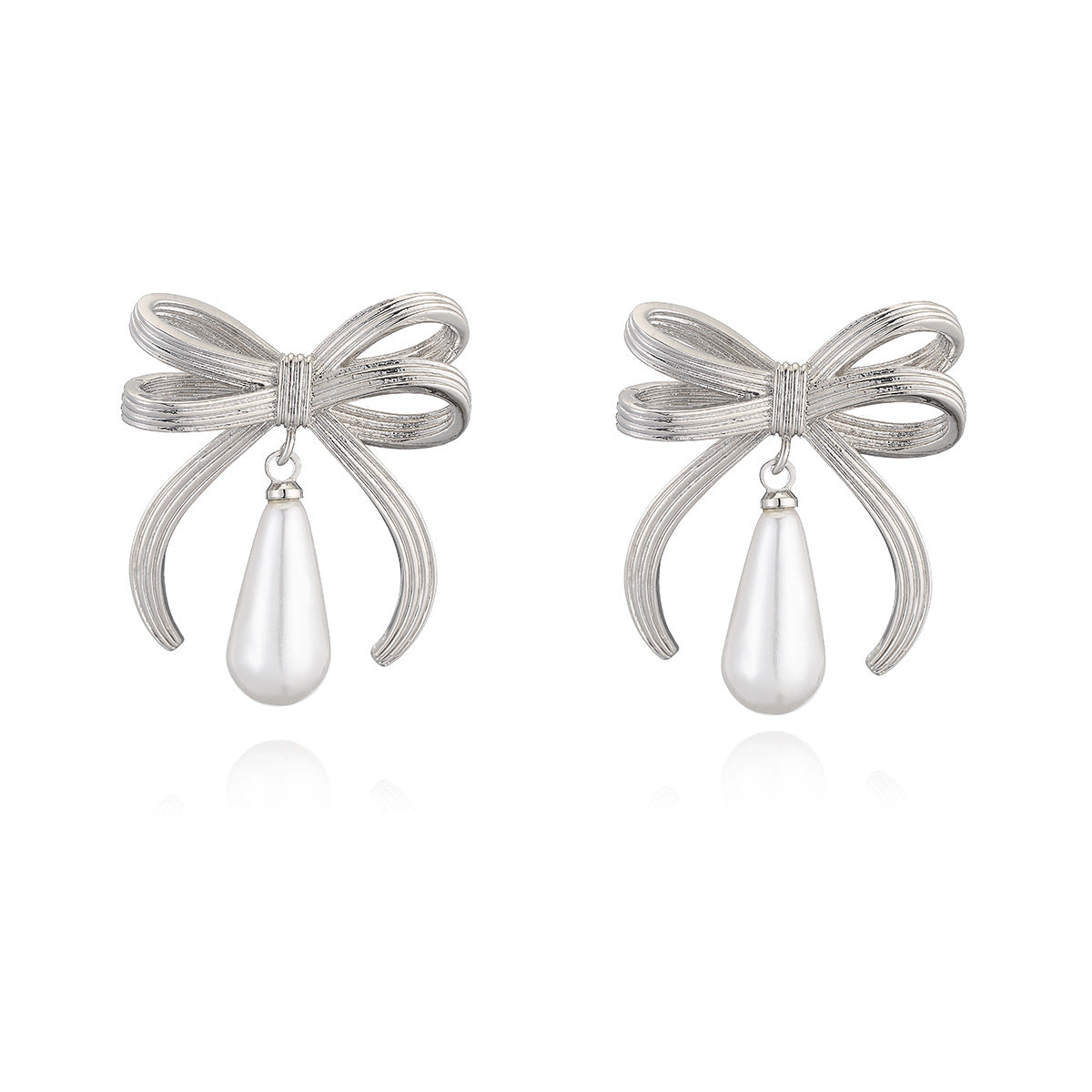 Pendientes de gota de perlas con lazo de moda para mujer en cobre con chapado en oro de 18 quilates, diseño geométrico e irregular