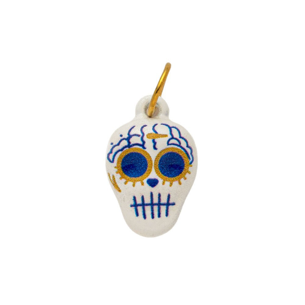 Vintage 18K Gold Plated Stainless Steel Ceramic Skull Pendant Charm Bar for Women