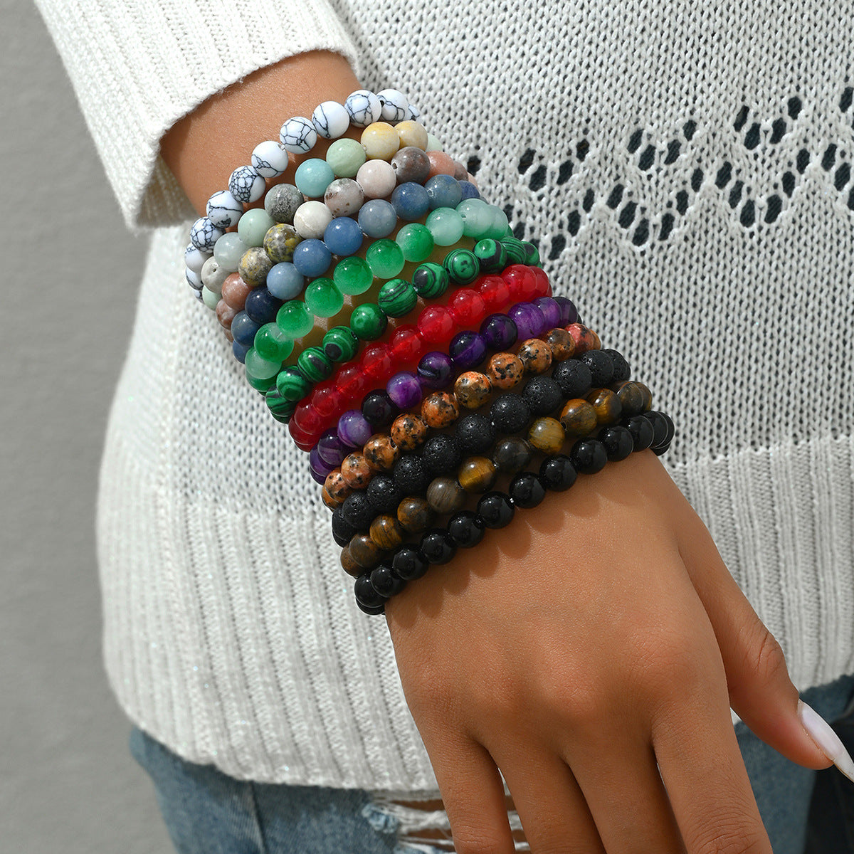 Minimalist Geometric Natural Stone Beaded Bracelet Set for Men and Women Handmade Woven Colorful Premium Bracelets
