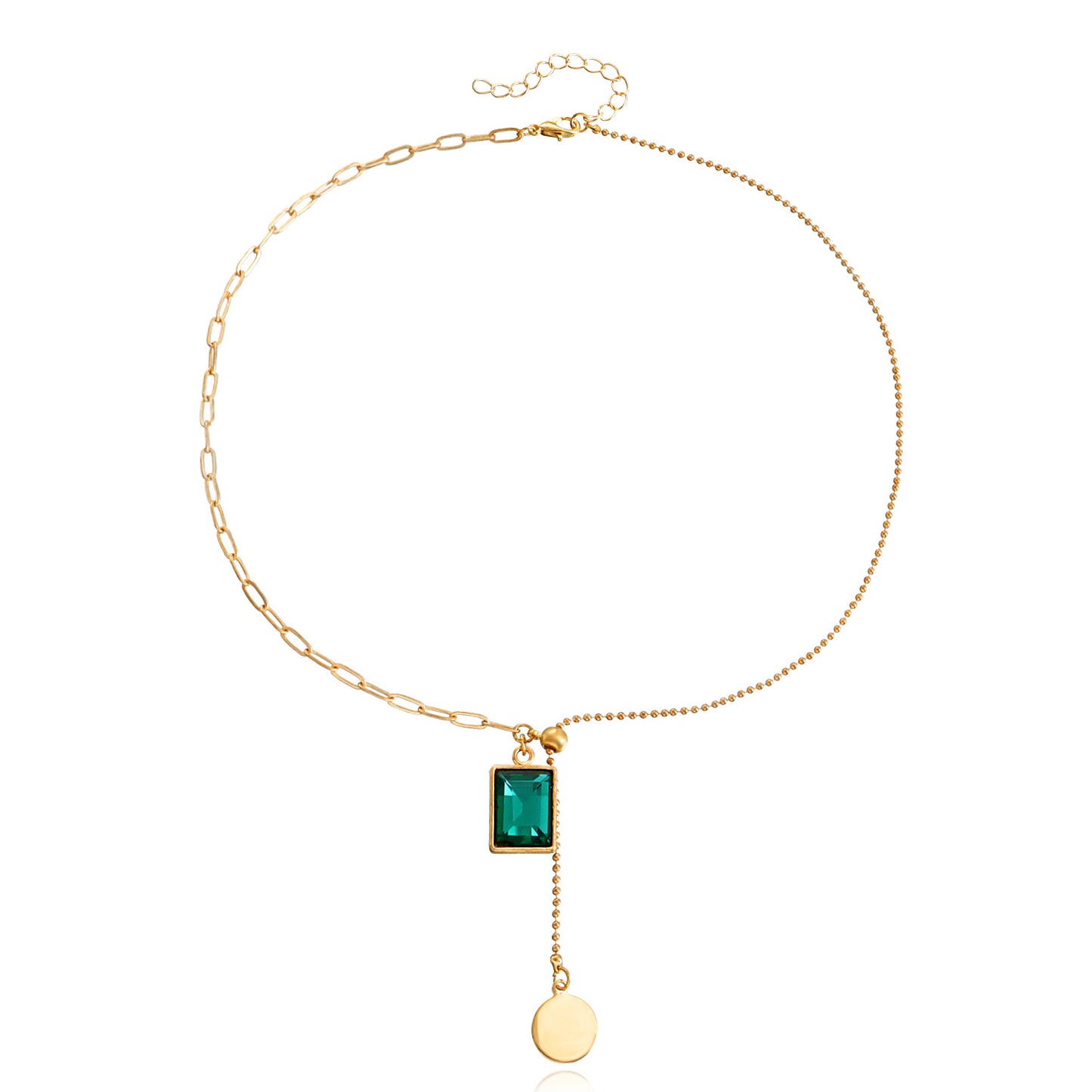 Fashionable Geometric Emerald Green Pendant Necklace for Women in Alloy with Plated Finish, Minimalist Clavicle Chain
