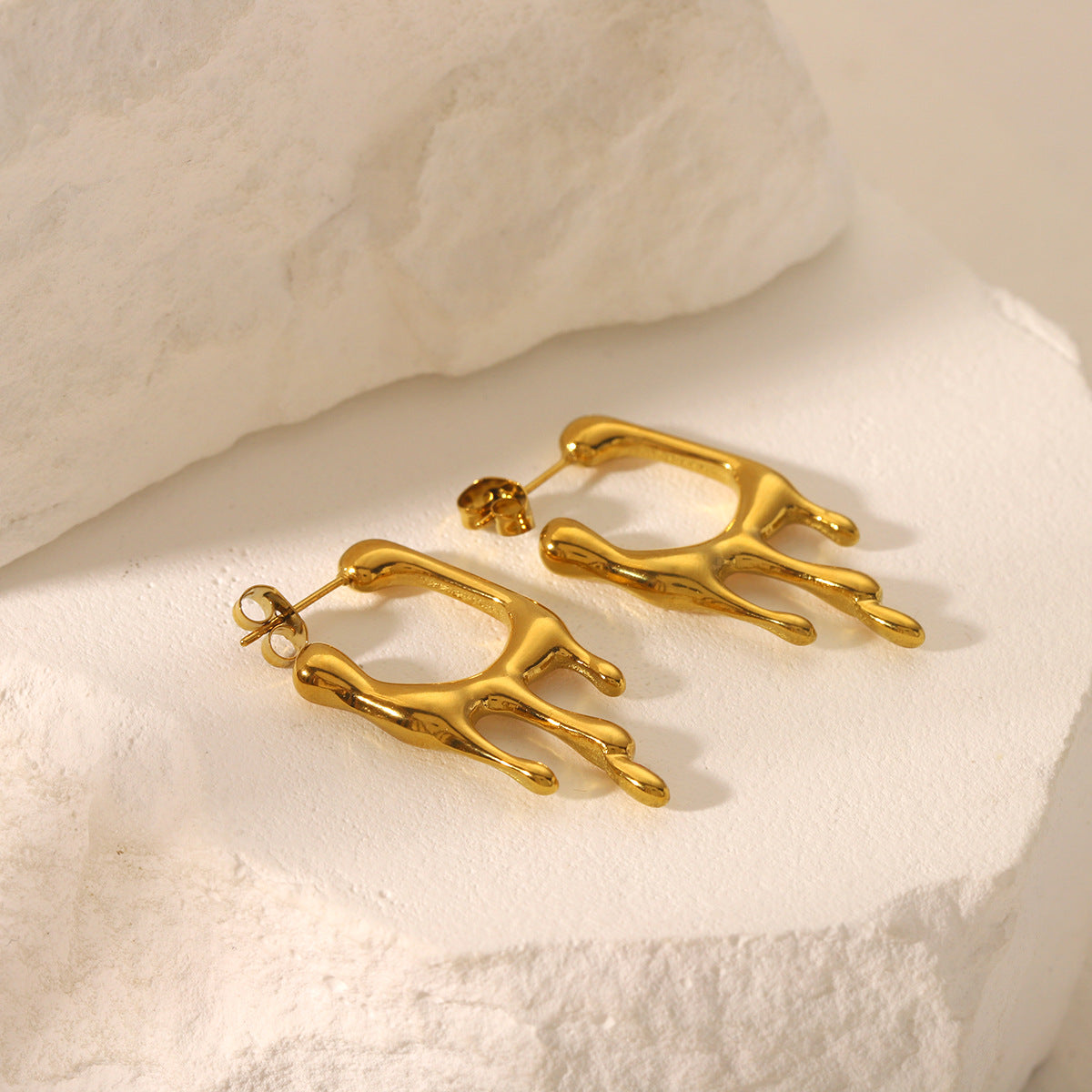 Trendy Geometric Lava Shape 18K Gold Plated Stainless Steel Stud Earrings for Women