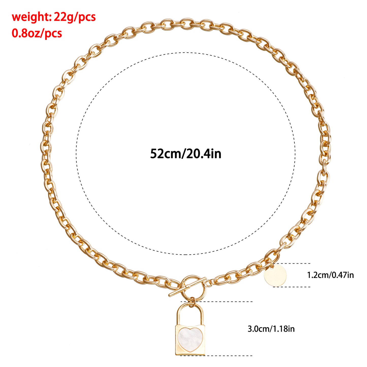 Minimalist White Matching Lock Pendant Necklace in Metal with Plated Finish for Women